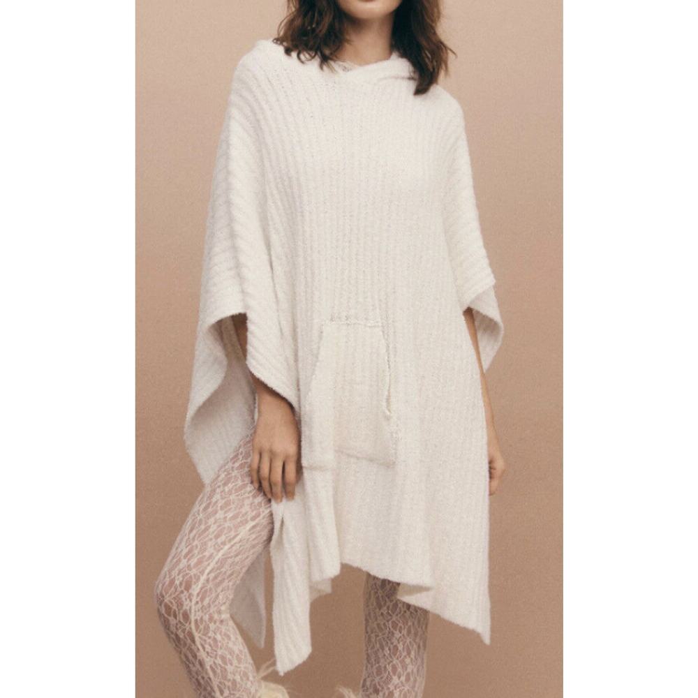 FREE PEOPLE IVORY BESTIE BLANKET RIBBED OVERSIZED KNIT PONCHO JACKET ONE SIZE